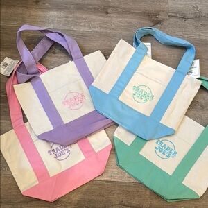 Traders Joes- Canvas Tote Bag Set - Pink, Purple, Blue, Green